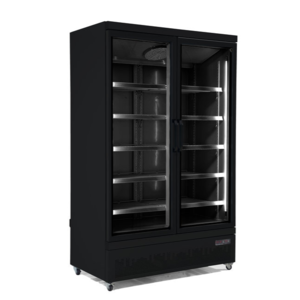 Combisteel Réfrigérateur Noir | 2 Portes en Verre | 1000 Litres | Sur Roues | 1253x710x (H)1997mm