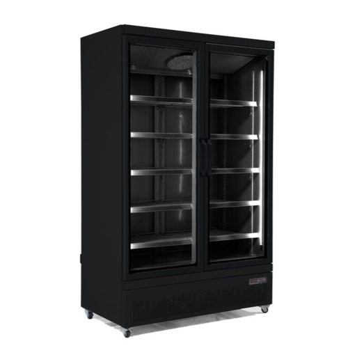 Combisteel Réfrigérateur Noir | 2 Portes en Verre | 1000 Litres | Sur Roues | 1253x710x (H)1997mm