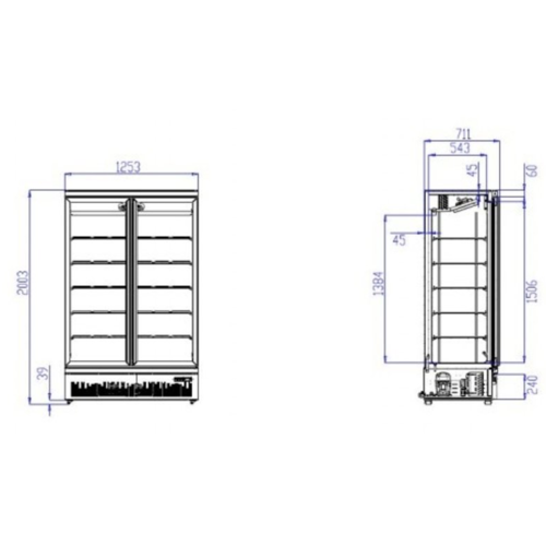 Combisteel Réfrigérateur Noir | 2 Portes en Verre | 1000 Litres | Sur Roues | 1253x710x (H)1997mm Combisteel Réfrigérateur Noir | 2 Portes en Verre | 1000 Litres | Sur Roues | 1253x710x (H)1997mm