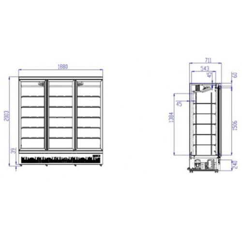 Combisteel Réfrigérateur Noir | 3 Portes en Verre | 1530 Litres | Sur Roues | 1880x710x (H)1997mm