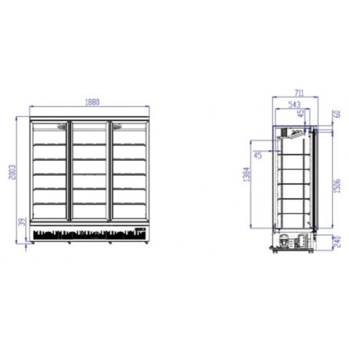 Combisteel Congélateur Noir | 3 Portes en Verre | 1530 Litres | Sur Roues | 1760x710x (H)1997mm