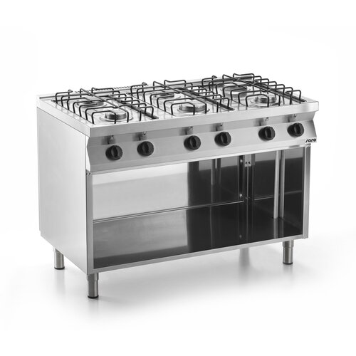 Saro Cuisinière à gaz avec Meuble | 6 feux | 3 x 3,5 kW + 3 x 6 kW | 1200x700x (H) 850mm Saro Cuisinière à gaz avec Meuble | 6 feux | 3 x 3,5 kW + 3 x 6 kW | 1200x700x (H) 850mm