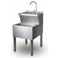 Lave-Mains | Avec mélangeur et siphon | En INOX | 500x700x (H)850mm