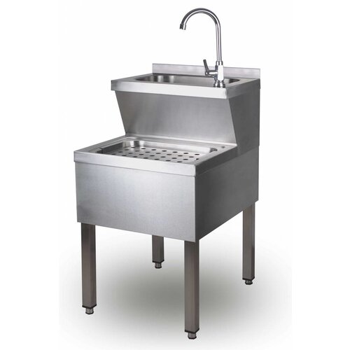 Saro Lave-Mains | Avec mélangeur et siphon | En INOX | 500x700x (H)850mm Saro Lave-Mains | Avec mélangeur et siphon | En INOX | 500x700x (H)850mm