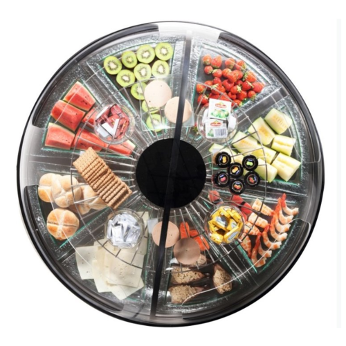 SAYL Présentoir Réfrigéré Rond | Convient pour 8 Plateaux de Buffet | Eclairage LED | 950x950x(H)750mm