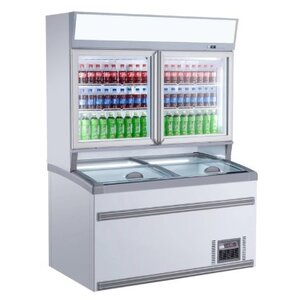 Combisteel Réfrigérateur Libre Service Haut | Congélateur bas | Blanc | 2 Portes Vitrées | 1454x890x(H)2000mm