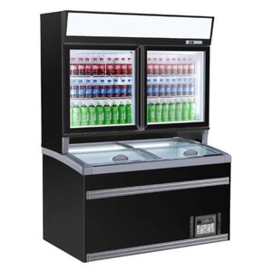 Combisteel Réfrigérateur Libre Service Haut | Congélateur bas | Noir | 2 Portes Vitrées| 1454x890x(H)2000mm