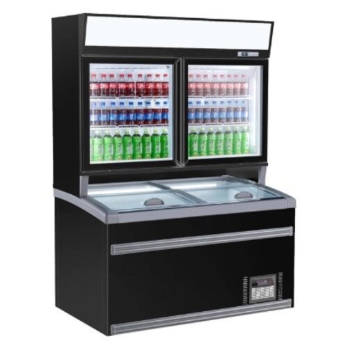 Combisteel Réfrigérateur Libre Service Haut | Congélateur bas | Noir | 2 Portes Vitrées| 1454x890x(H)2000mm