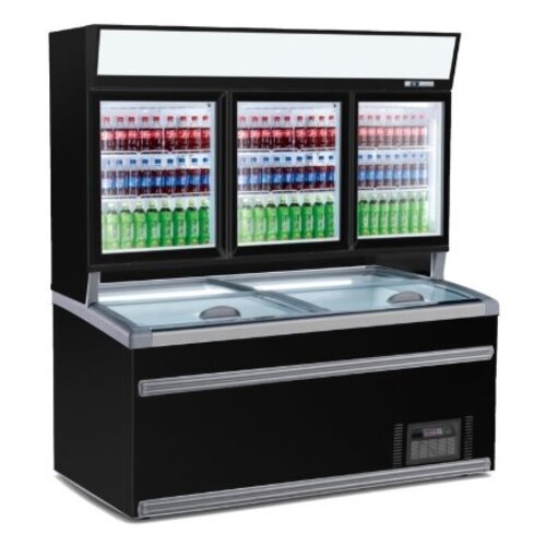 Combisteel Réfrigérateur Libre Service Haut | Congélateur bas | Noir | 3 Portes Vitrées|| 2104x890x(H)2000mm