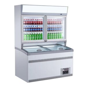 Combisteel Réfrigérateur Libre Service Haut | Congélateur bas | Blanc | 2 Portes Vitrées | 1454x890x(H)2000mm