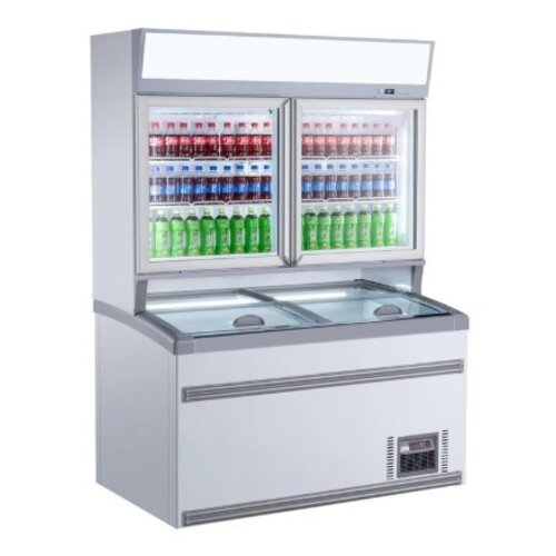 Combisteel Réfrigérateur Libre Service Haut | Congélateur bas | Blanc | 2 Portes Vitrées | 1454x890x(H)2000mm