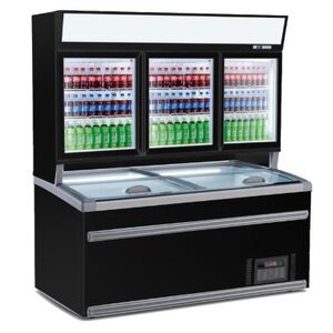 Combisteel Réfrigérateur Libre Service Haut | Congélateur bas | Noir | 3 Portes Vitrées | 2104x890x(H)2000mm