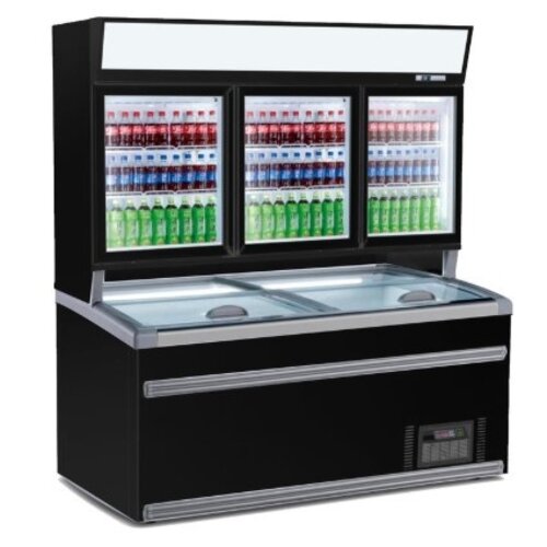 Combisteel Réfrigérateur Libre Service Haut | Congélateur bas | Noir | 3 Portes Vitrées | 2104x890x(H)2000mm