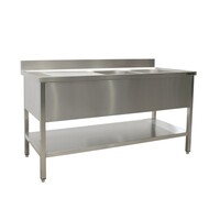Table de Rinçage + Etagère Basse Inox | Rebord | 2 Eviers à droite | Modèle soudé | 600mm de Profondeur | Disponible en 5 Longueurs
