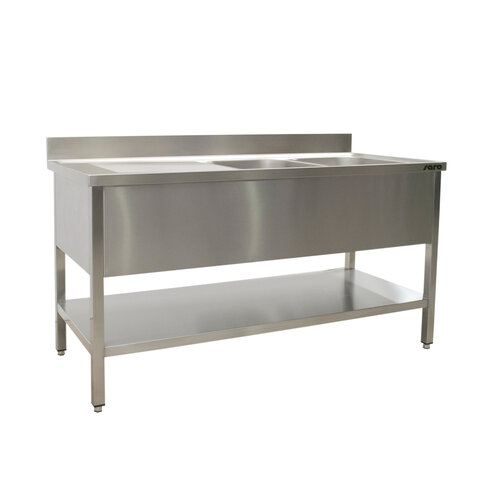 Saro Table de Rinçage + Etagère Basse Inox | Rebord | 2 Eviers à gauche| Modèle soudé | 600mm de Profondeur | Disponible en 5 Longueurs Saro Table de Rinçage + Etagère Basse Inox | Rebord | 2 Eviers à gauche| Modèle soudé | 600mm de Profondeur | Disponible en 5 Longueurs