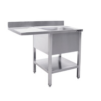 Table de Rinçage + Etagère Basse Inox | Rebord | Évier droit | Table de Travail flottant | Modèle soudé | 600mm de Profondeur | Disponible en 2 Longueurs