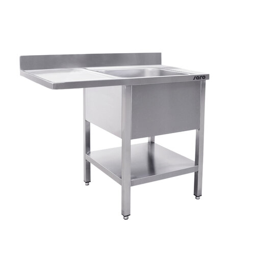 Saro Table de Rinçage + Etagère Basse Inox | Rebord | Évier droit | Table de Travail flottant | Modèle soudé | 600mm de Profondeur | Disponible en 2 Longueurs