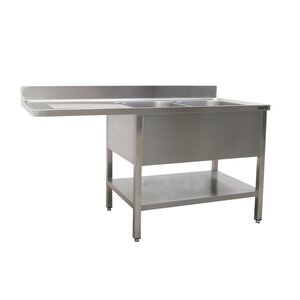 Saro Table de Rinçage + Etagère Basse Inox | Rebord | 2 éviers à droite | Table de Travail flottant | Modèle soudé | 600mm de Profondeur | Disponible en 3 Longueurs
