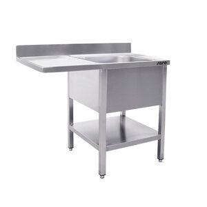 Saro Table de Rinçage + Etagère Basse Inox | Rebord | Évier droit | Table de Travail flottant | Modèle soudé | 700mm de Profondeur | Disponible en 2 Longueurs