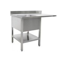 Table de Rinçage + Etagère Basse Inox | Rebord | Évier à gauche| Table de Travail flottant | Modèle soudé | 700mm de Profondeur | Disponible en 2 Longueurs