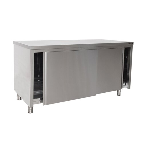 Saro Comptoir Inox + Portes Coulissantes | 700mm de Profondeur | Modèle soudé | Disponible en 6 Longueurs