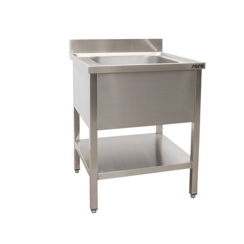 Saro Table de Rinçage + Etagère Basse Inox | Rebord | Evier central | Modèle soudé | 700x600x(H)850mm Saro Table de Rinçage + Etagère Basse Inox | Rebord | Evier central | Modèle soudé | 700x600x(H)850mm
