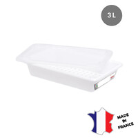 Bac plat 3 L | HACCP | blanc + couvercle + grille | 350(l)x240x80mm | Lot de 5