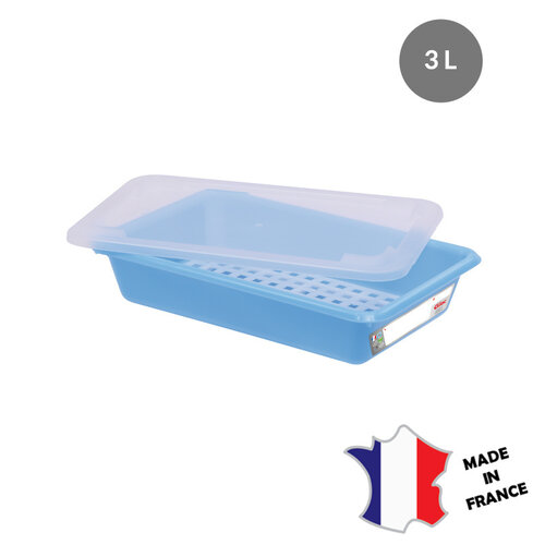 GILAC Bac plat 3 L | HACCP | blanc + couvercle + grille | 350(l)x240x80mm | Lot de 5