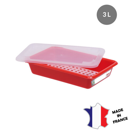 GILAC Bac plat 3 L | HACCP | blanc + couvercle + grille | 350(l)x240x80mm | Lot de 5