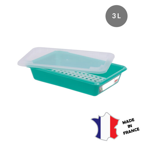 GILAC Bac plat 3 L | HACCP | blanc + couvercle + grille | 350(l)x240x80mm | Lot de 5