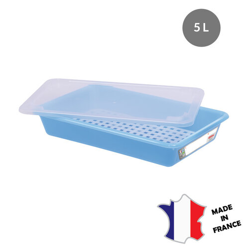 GILAC 5x Bac plat 5 L | HACCP | blanc + couvercle + grille | 445(l)x290x85mm