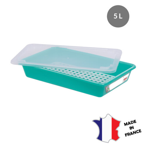 GILAC 5x Bac plat 5 L | HACCP | blanc + couvercle + grille | 445(l)x290x85mm