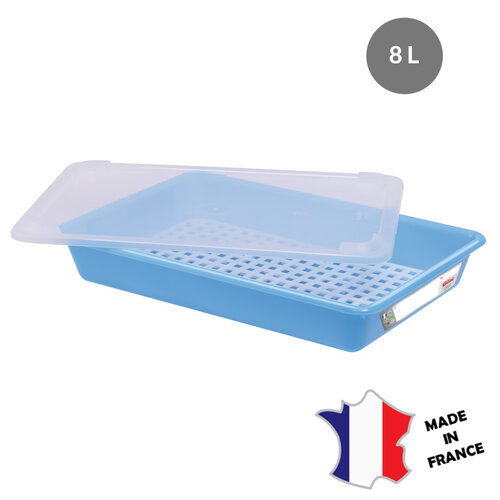 GILAC 3x Bac plat 8 L | HACCP | blanc + couvercle + grille | 491(l)x337x90mm