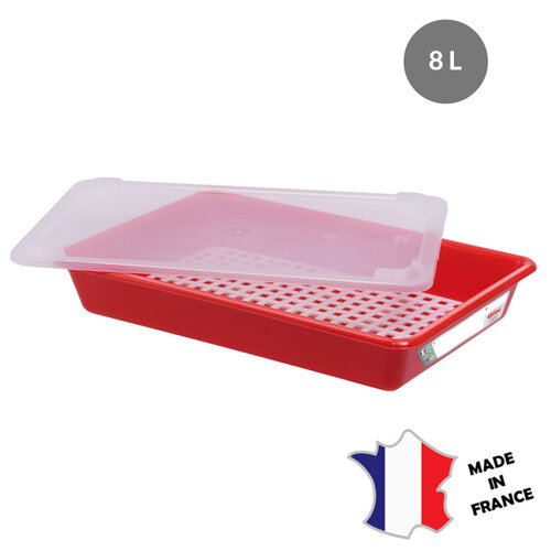 GILAC 3x Bac plat 8 L | HACCP | blanc + couvercle + grille | 491(l)x337x90mm