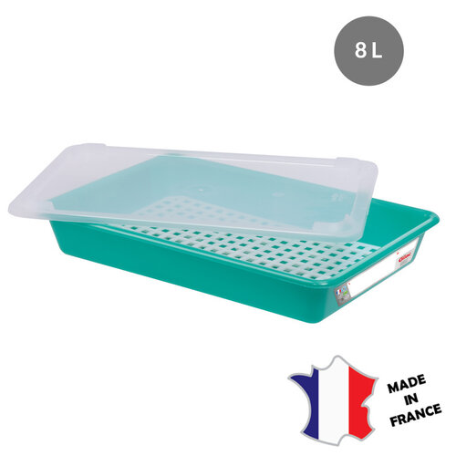 GILAC 3x Bac plat 8 L | HACCP | blanc + couvercle + grille | 491(l)x337x90mm