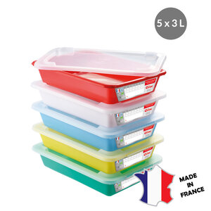 GILAC Bacs plats témoins 3 L + couvercles | Lot de 5 | unit: 350(l)x240x80mm