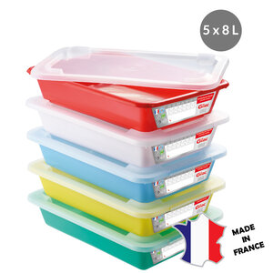 GILAC Bacs plats témoins 8 L + couvercles | Lot de 5 | unit: 491(l)x337x90mm
