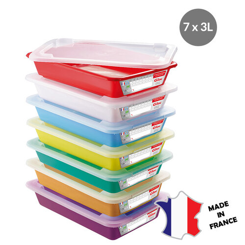 GILAC Bacs plats témoins 3 L + couvercles | Lot de 7 | unit: 350(l)x240x80mm