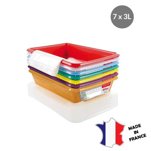 GILAC Bacs plats témoins 3 L + couvercles | Lot de 7 | unit: 350(l)x240x80mm