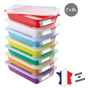 GILAC Bacs plats témoins 8 L + couvercles | Lot de 7 | unit: 491(l)x337x90mm