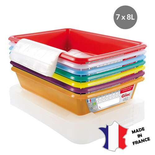 GILAC Bacs plats témoins 8 L + couvercles | Lot de 7 | unit: 491(l)x337x90mm