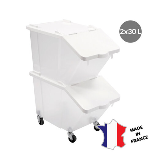 GILAC Bacs à ingrédients 30 L + couvercles + 4 roues | Lot de 2 | 565(l)x315x690mm GILAC Bacs à ingrédients 30 L + couvercles + 4 roues | Lot de 2 | 565(l)x315x690mm