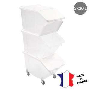 GILAC Bacs à ingrédients 30 L + couvercles + 4 roues | Lot de 3 | 565(l)x315x990mm GILAC Bacs à ingrédients 30 L + couvercles + 4 roues | Lot de 3 | 565(l)x315x990mm