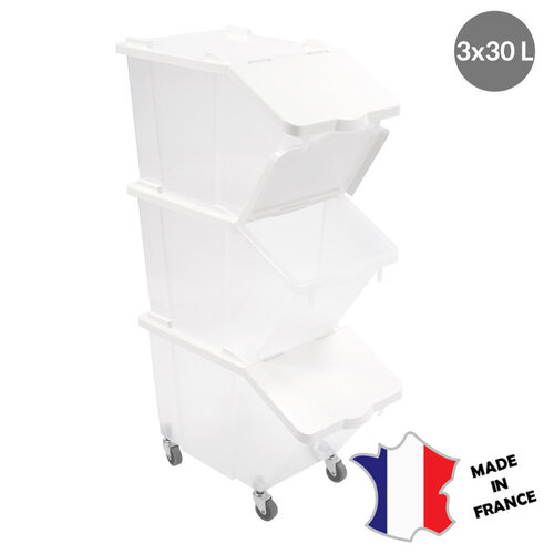 GILAC Bacs à ingrédients 30 L + couvercles + 4 roues | Lot de 3 | 565(l)x315x990mm GILAC Bacs à ingrédients 30 L + couvercles + 4 roues | Lot de 3 | 565(l)x315x990mm