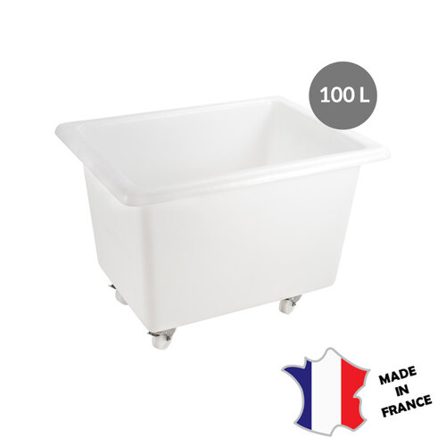 GILAC Bac grand volume 100 L | 2 roues fixes, 2 pivotantes avec freins | blanc | 690(l)x535x610mm GILAC Bac grand volume 100 L | 2 roues fixes, 2 pivotantes avec freins | blanc | 690(l)x535x610mm
