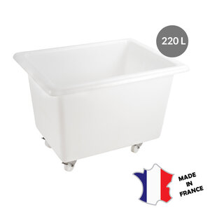 GILAC Bac grand volume 220 L | 2 roues fixes, 2 pivotantes avec freins | blanc | 900(l)x700x665mm