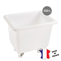 Bac grand volume 500 L | 4 roues pivotantes dont 2 avec freins | blanc | 1200(l)x800x985mm