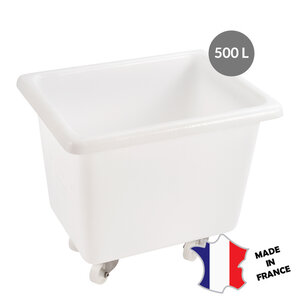 GILAC Bac grand volume 500 L | 4 roues pivotantes dont 2 avec freins | blanc | 1200(l)x800x985mm