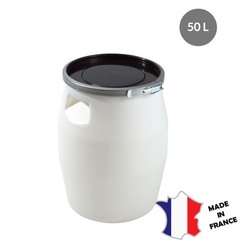 GILAC Fût 50 L | genouillère métal | couvercle | blanc
