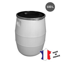 Fût 100 L | genouillère métal | couvercle | blanc